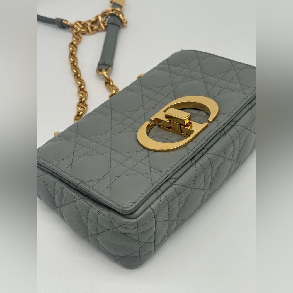 Dior Caro Small Stone Gray Cannage Calfskin Leather Shoulder Bag - Picture 11 of 15